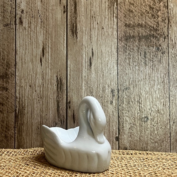 None Other - Vintage White Ceramic Swan Planter Dish Mid Century Decor